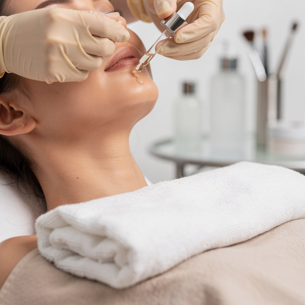 Pure Skin Solutions professional esthetician performing a facial treatment in Aurora, IL